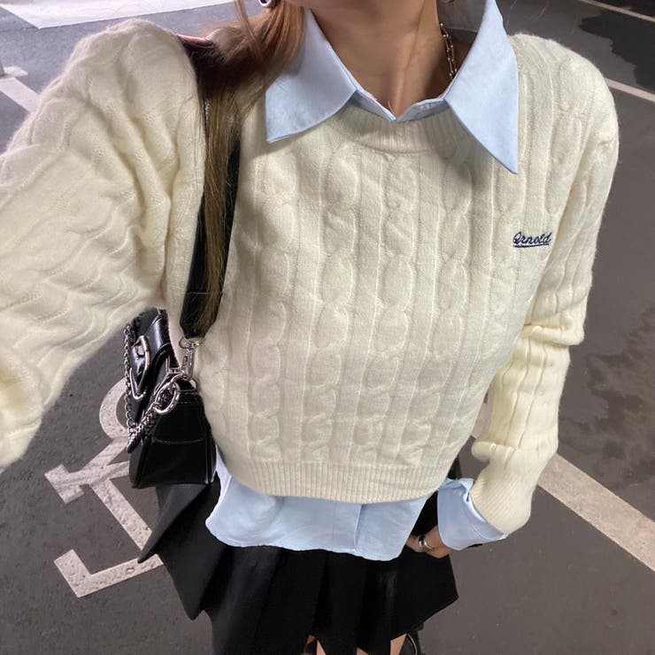 ケーブルニットプルオーバー・シャツアンサンブル | non-hedge  | 詳細画像4 