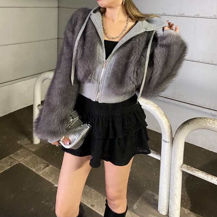 チャコール | パーカーアンサンブル風ファーブルゾン | non-hedge 