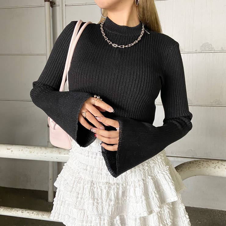 ブラック | ラメ袖フレアニットトップス | non-hedge 