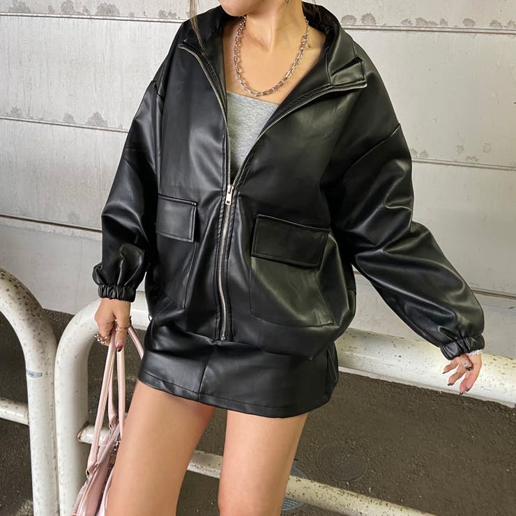 ブラック | 合成皮革ジャケット・スカートセットアップ | non-hedge 