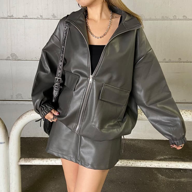 チャコール | 合成皮革ジャケット・スカートセットアップ | non-hedge 