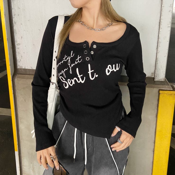 ブラック | イレギュラーヘムロゴトップス | non-hedge 