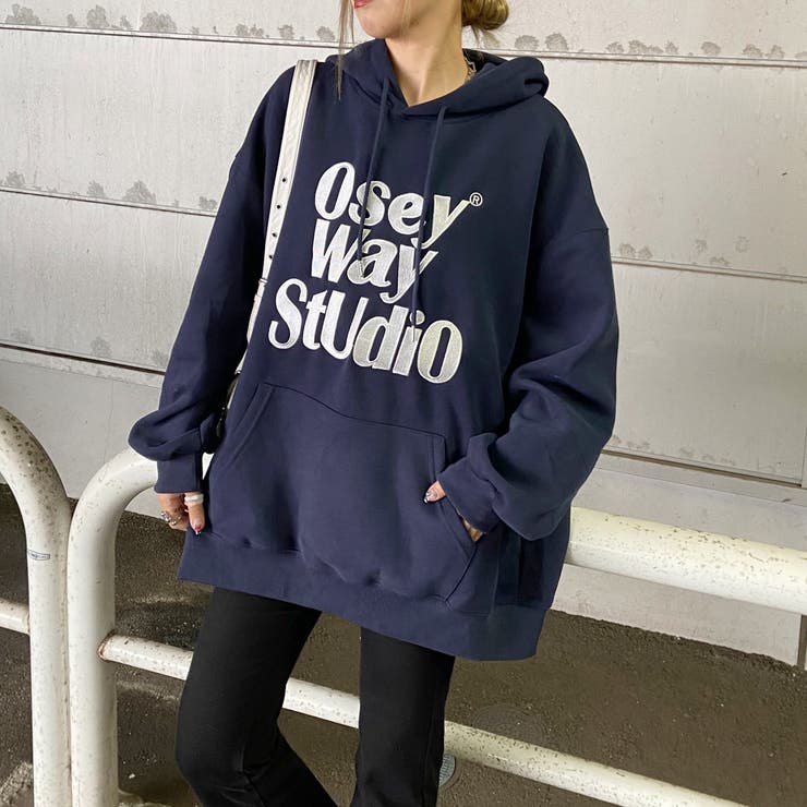 ネイビー | ビッグロゴ刺繍フードチュニック | non-hedge 