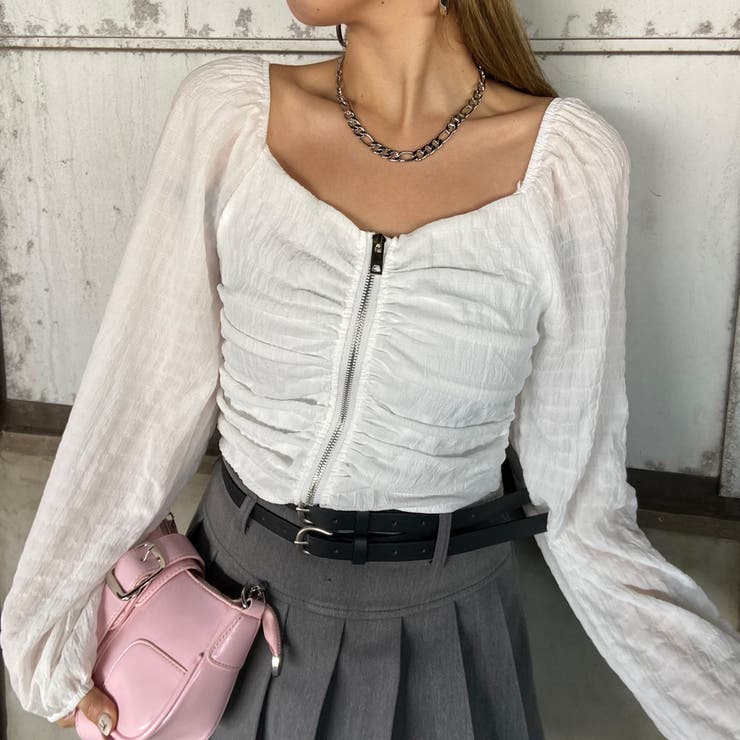 オフホワイト | オフショルダーZIPトップス | non-hedge 