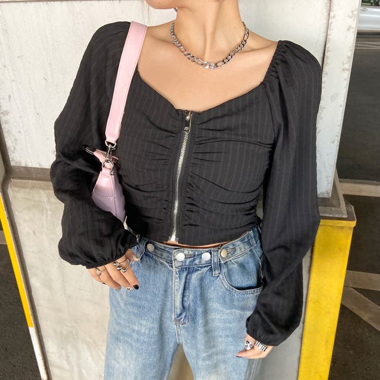 ブラック | オフショルダーZIPトップス | non-hedge 