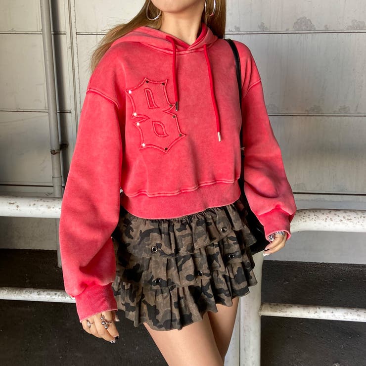 オレンジ | スタッズブリーチロゴフードショート | non-hedge 