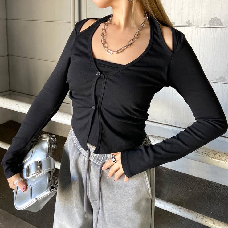 ブラック | アンサンブル風サイドドロストトップス | non-hedge 