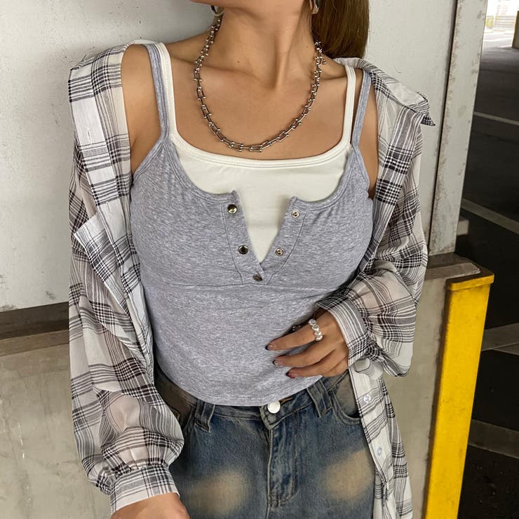 グレー | シルバーボタンアンサンブル風キャミソール | non-hedge 