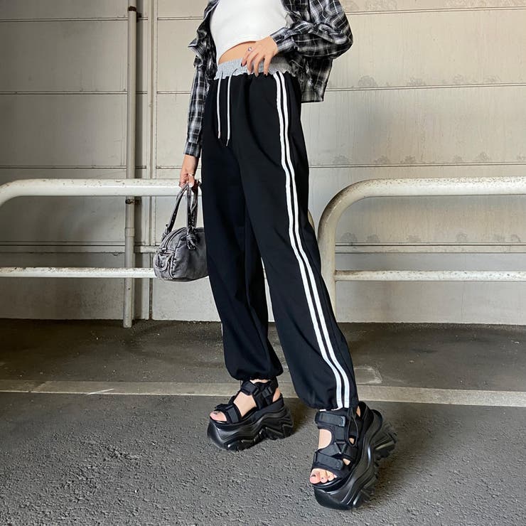 ブラック | 配色ラインカットパンツ | non-hedge 