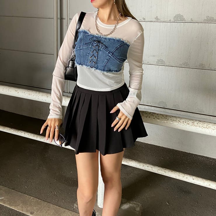 デニムスピンドルベアシアー切替トップス | non-hedge  | 詳細画像10 