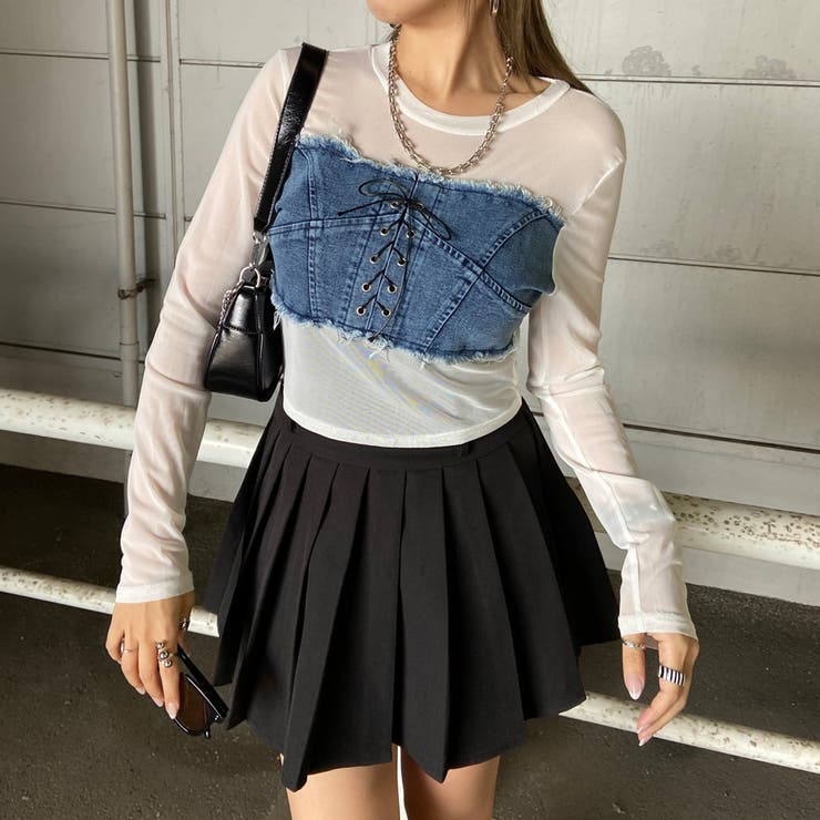 デニムスピンドルベアシアー切替トップス | non-hedge  | 詳細画像11 