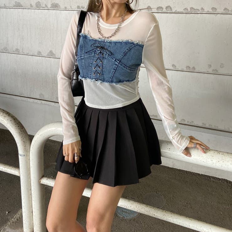 デニムスピンドルベアシアー切替トップス | non-hedge  | 詳細画像13 