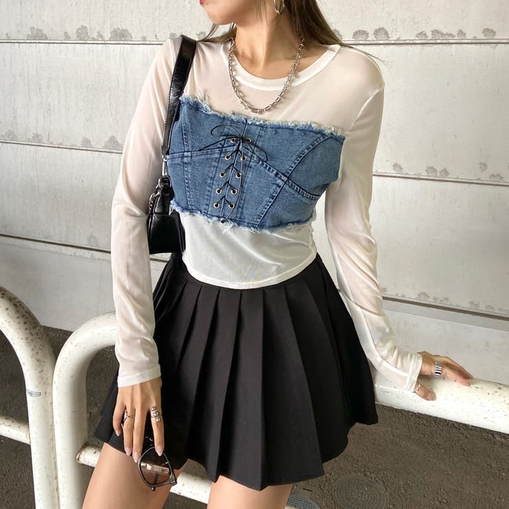 デニムスピンドルベアシアー切替トップス | non-hedge  | 詳細画像14 