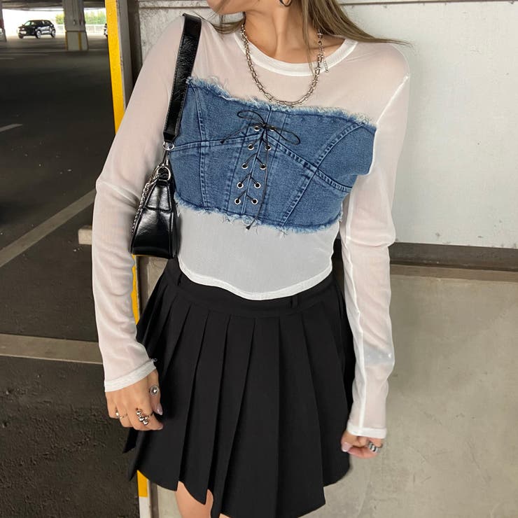 デニムスピンドルベアシアー切替トップス | non-hedge  | 詳細画像16 