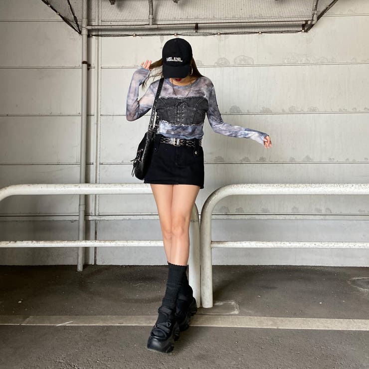 デニムスピンドルベアシアー切替トップス | non-hedge  | 詳細画像17 