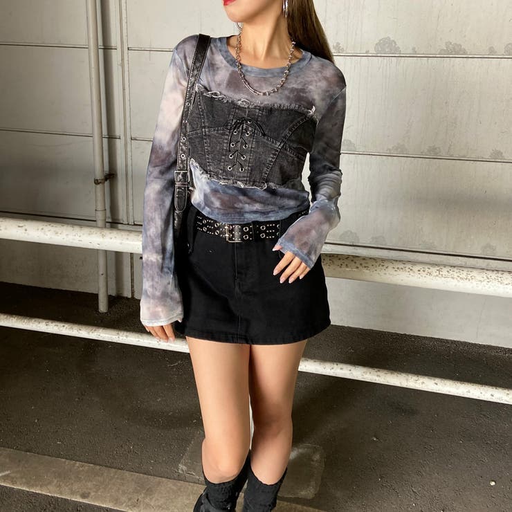 デニムスピンドルベアシアー切替トップス | non-hedge  | 詳細画像21 