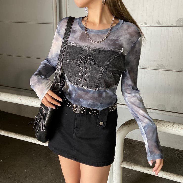 デニムスピンドルベアシアー切替トップス | non-hedge  | 詳細画像22 