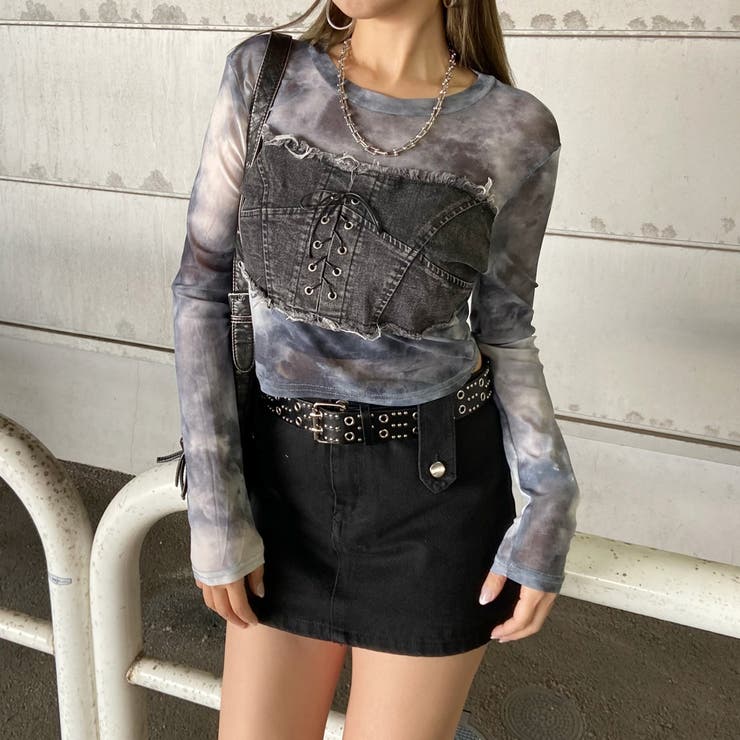 デニムスピンドルベアシアー切替トップス | non-hedge  | 詳細画像24 