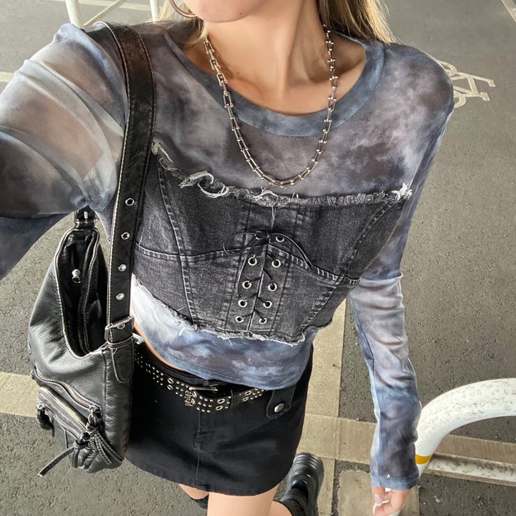 デニムスピンドルベアシアー切替トップス | non-hedge  | 詳細画像27 