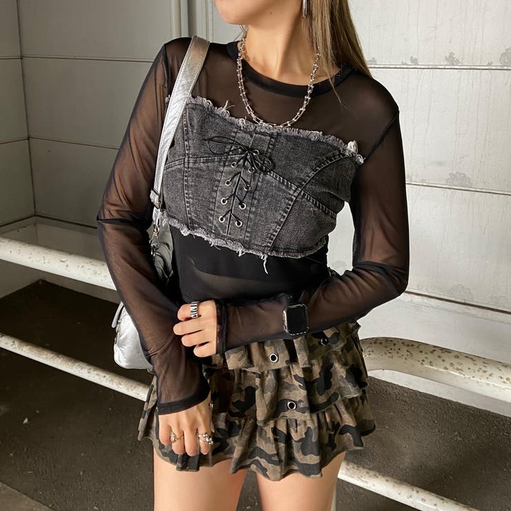 デニムスピンドルベアシアー切替トップス | non-hedge  | 詳細画像35 