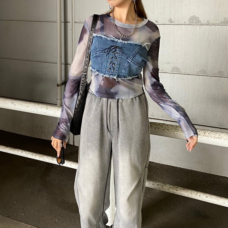 デニムスピンドルベアシアー切替トップス | non-hedge  | 詳細画像4 