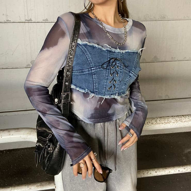 デニムスピンドルベアシアー切替トップス | non-hedge  | 詳細画像5 