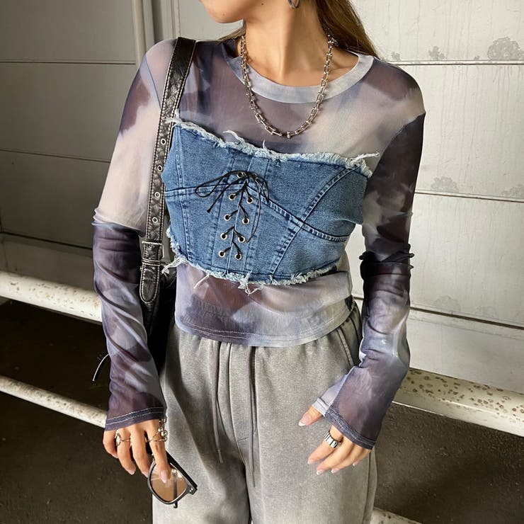 デニムスピンドルベアシアー切替トップス | non-hedge  | 詳細画像6 