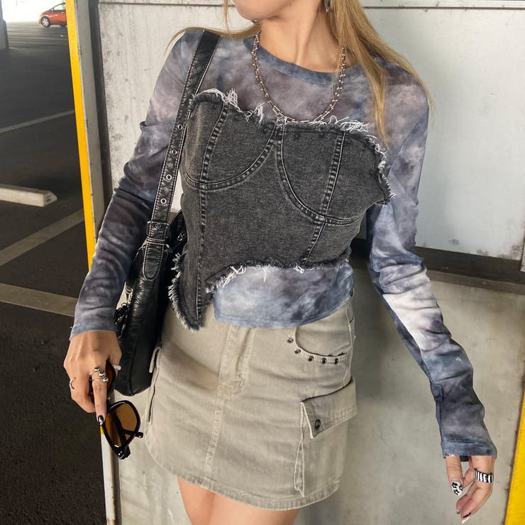 チャコール | デニムベアイレギュラーヘムシアー切替トップス | non-hedge 