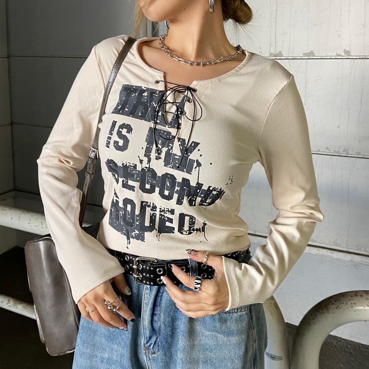 アイボリー | ロゴレースアップTシャツ | non-hedge 