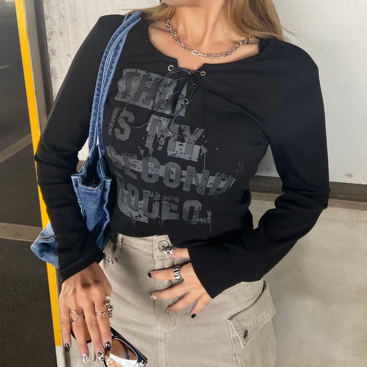 ブラック | ロゴレースアップTシャツ | non-hedge 