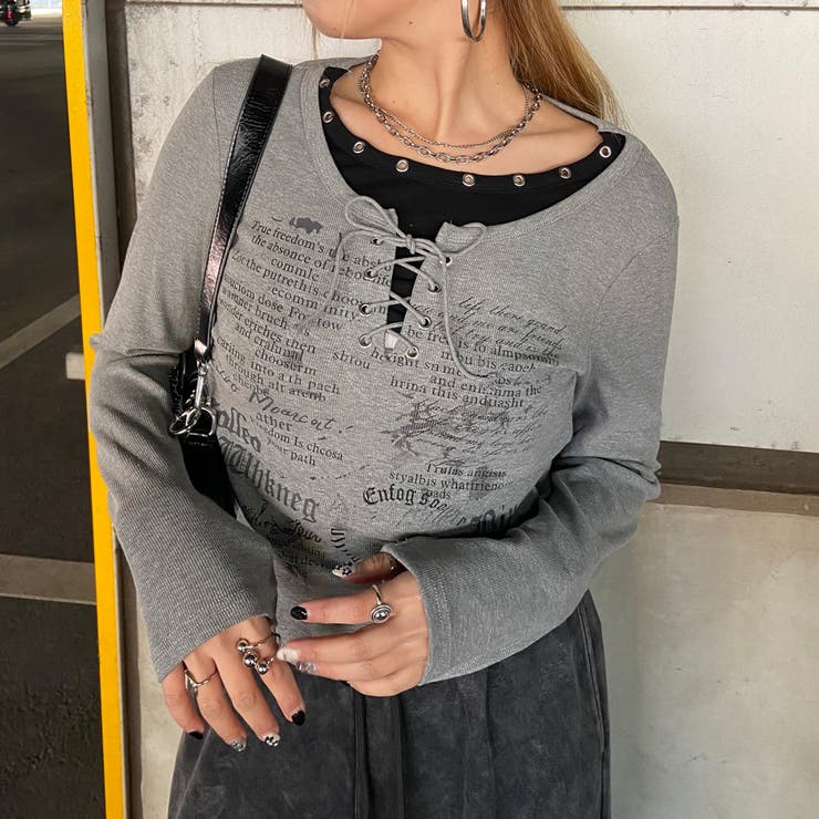 グレー | アンサンブル風レースアップTシャツ | non-hedge 