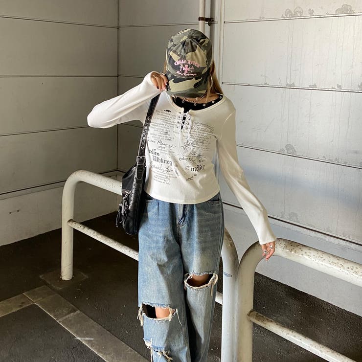 アンサンブル風レースアップTシャツ | non-hedge  | 詳細画像3 