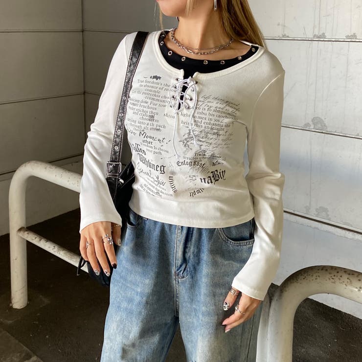 アンサンブル風レースアップTシャツ | non-hedge  | 詳細画像6 