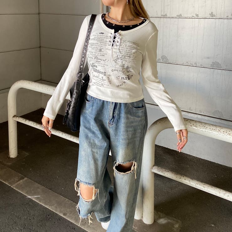 アンサンブル風レースアップTシャツ | non-hedge  | 詳細画像7 