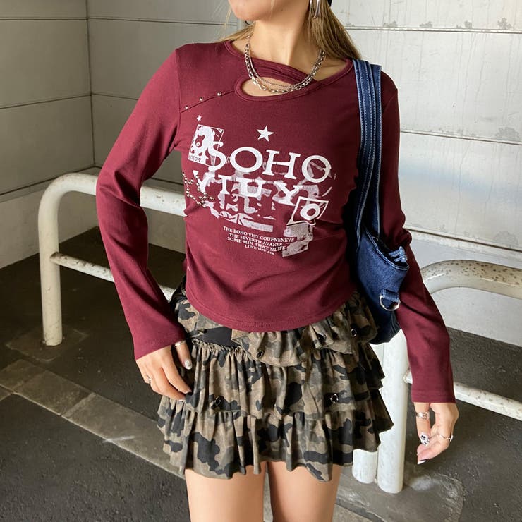 ボルドー | スタッズスターロゴTシャツ | non-hedge 