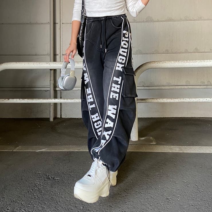 ブラック | ブリーチラインロゴカットカーゴパンツ | non-hedge 