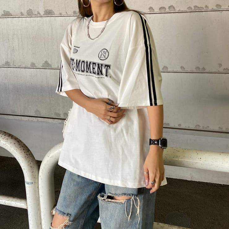 オフホワイト | ラインロゴビッグTシャツ | non-hedge 