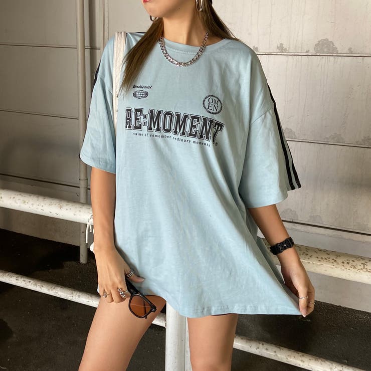 ブルー | ラインロゴビッグTシャツ | non-hedge 