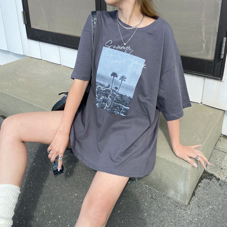 チャコール | カラーロゴ転写ビッグTシャツ | non-hedge 