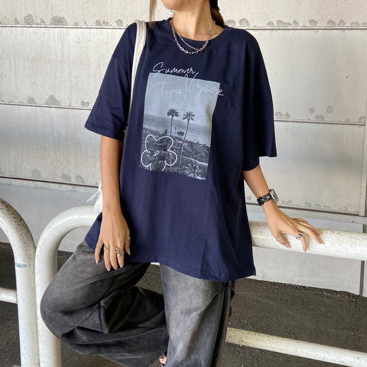 ネイビー | カラーロゴ転写ビッグTシャツ | non-hedge 