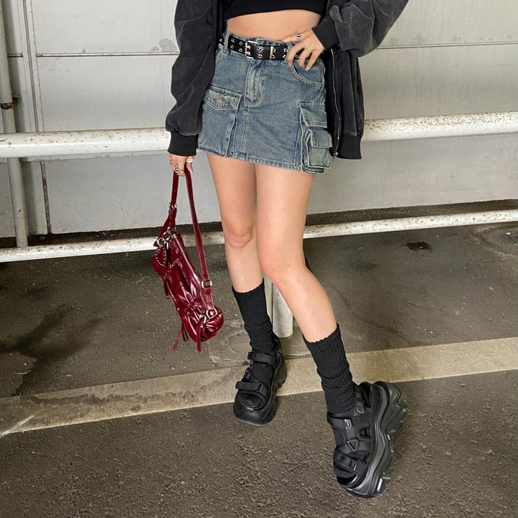 スターベルト付きデニムカーゴミニスカート | non-hedge  | 詳細画像9 