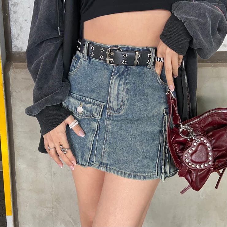 スターベルト付きデニムカーゴミニスカート | non-hedge  | 詳細画像13 