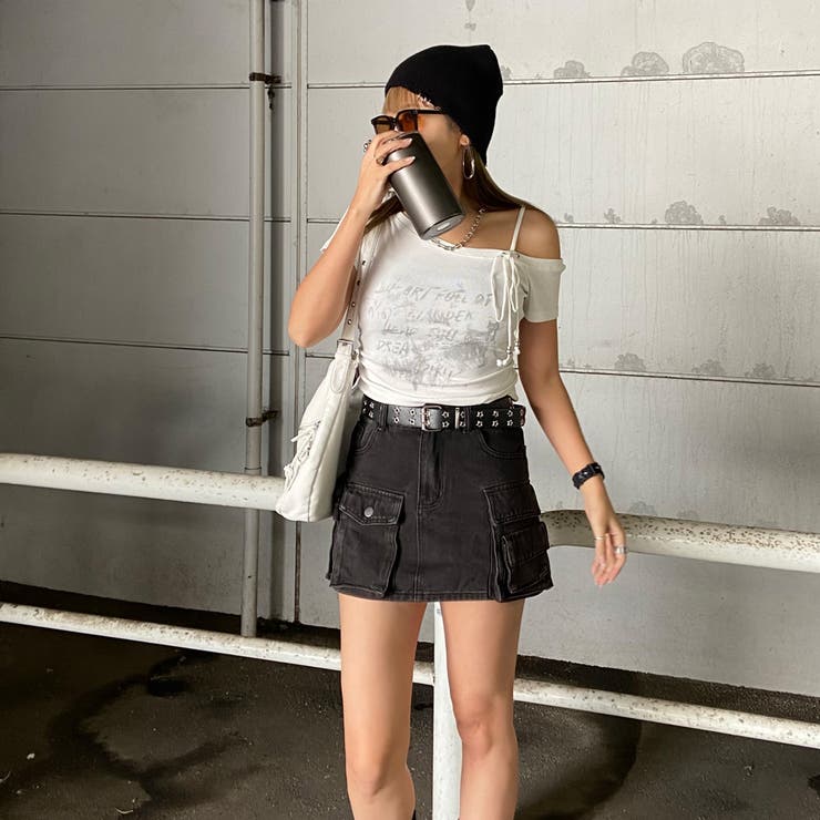 スターベルト付きデニムカーゴミニスカート | non-hedge  | 詳細画像16 