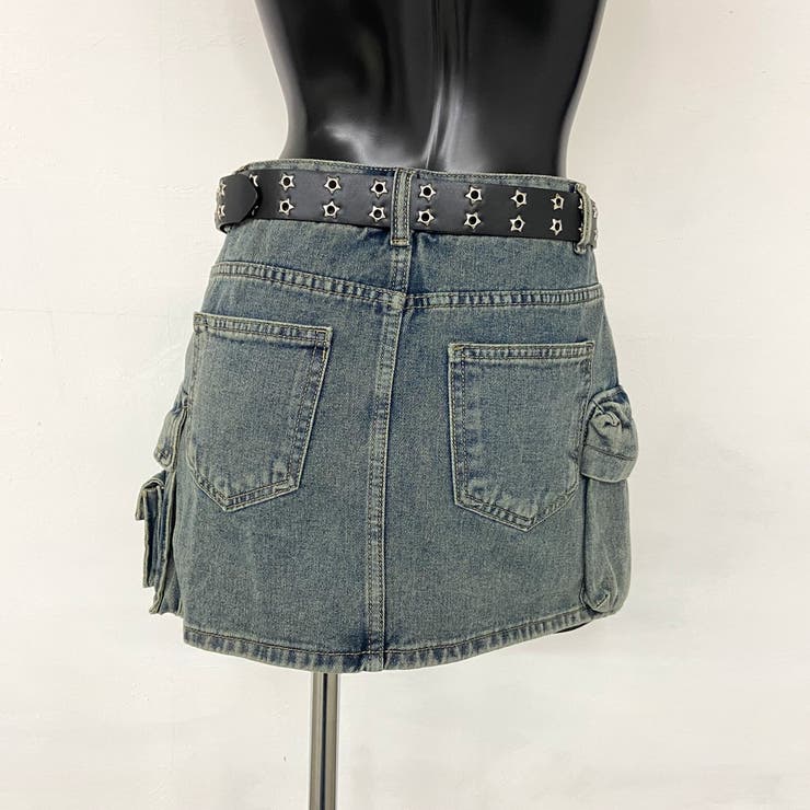 スターベルト付きデニムカーゴミニスカート | non-hedge  | 詳細画像24 