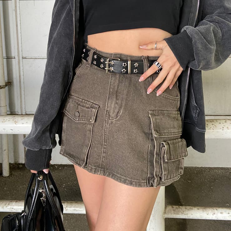 ブラウン | スターベルト付きデニムカーゴミニスカート | non-hedge 