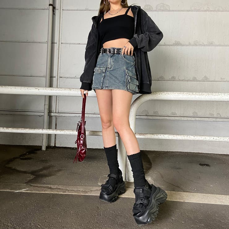 スターベルト付きデニムカーゴミニスカート | non-hedge  | 詳細画像8 