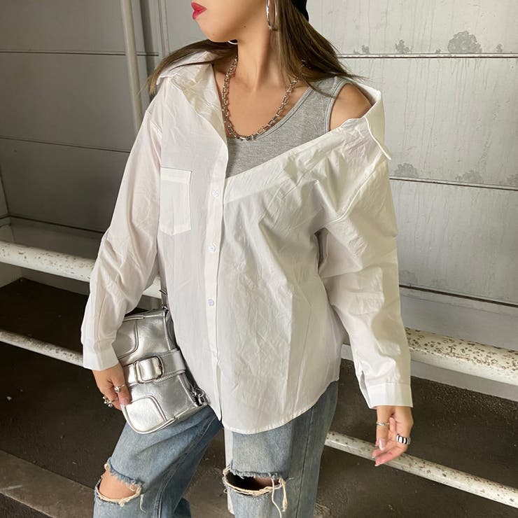 オフホワイト | アンサンブル風ワンショルダーシャツ | non-hedge 