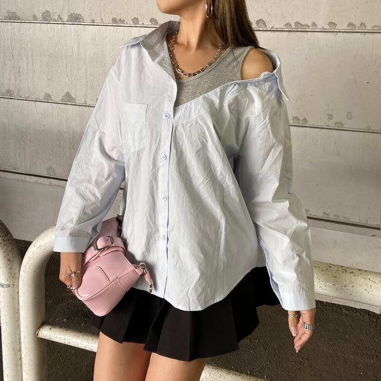 ブルー | アンサンブル風ワンショルダーシャツ | non-hedge 