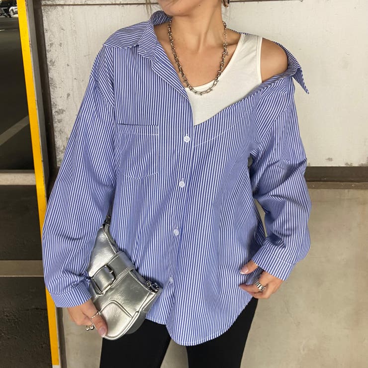 ストライプ | アンサンブル風ワンショルダーシャツ | non-hedge 