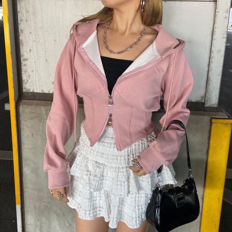 ピンク | リブ切替ショートパーカー | non-hedge 